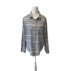 J Crew‎ Women's blouse L Cotton Blue Stripe Long Sleeve button down